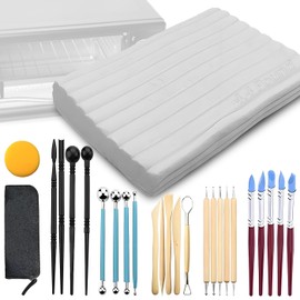 ReArt Oven Bake Polymer Clay White, Non Toxic 4.4Lbs with Pottery Tools & Paint Brushes Great for Modeling, Sculpting, Holiday, DIY Jewelry Making Projects. Great for All Skill Levels (White & Tools)