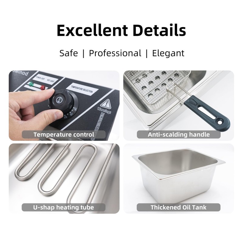 Commercial Deep Fryer with Baskets, 1700W 9.7QT/9.1L Thickened Stainless Steel
