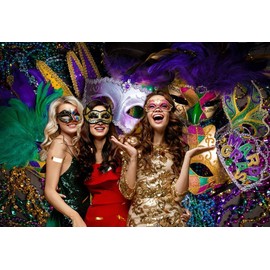 10X8FT Mardi Gras Theme Photography Backdrop Masquerade Backgrounds Birthday Dancing Party Photo Booth for Wedding Bachelorette Party Decorations Banner