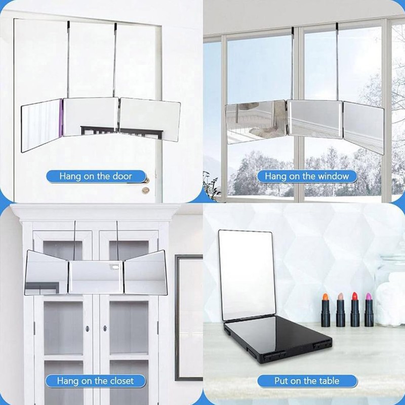 HIEEY 3 Way Mirror for Hair Cutting with LED,360 Trifold