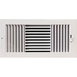 Three-way plastic side wall/ceiling register in white 14"w X 6"h for duct opening (outside dimension is 15.75"w X 8"h)