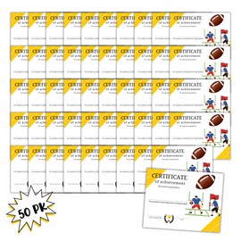 Flag Football Certificate of Achievement 50pk 8.5x11” Youth Sports Participation Medal Trophy Coach Most Improved Player End of Year Superlatives