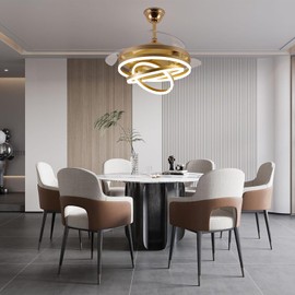 Zenouidle 42" Invisible LED Ceiling Fans, Modern Chandelier Ceiling Fan with Remote Silent DC Motor with Memory&Timmi Fuction Retractable Ceiling Fan for Bedroom Dining Room（Gold）