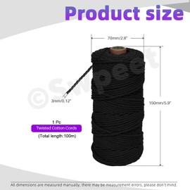 2 Rolls Macrame Cord, Cotton Rope Colorful Cotton Craft Cord, Natural Craft Cord String Yarn Ideal for Wall Hanging, Plant Hangers, Crafts, Knitting, Decorative Projects(200m)