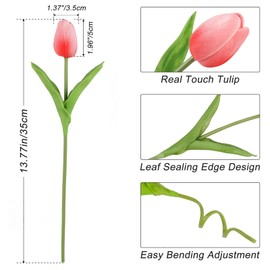 Beferr 18pcs Tulips Artificial Flowers Faux Tulip Real Touch Tulip Fake Flowers Bouquets Arrangements for Easter Spring Flowers Home Table Decor Coral Pink