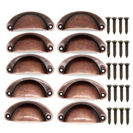 ACBBMNS 30pcs Shell Cup Handles Half Moon Vintage Cupboard Door Knobs Kitchen Cabinet Drawer Cupped Pulls Antique Shell Pulls with Screws (Red Bronze)