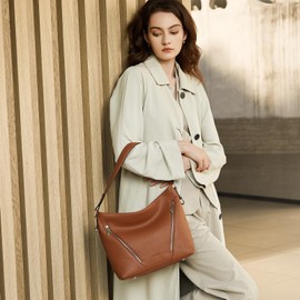 BOSTANTEN Womens Purse and Handbag Vegan Leather Shoulder Hobo Bags with Multi Pockets and Removable Strap Brown