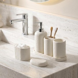 Juego de accesorios de bao, 5 piezas, moderno juego de accesorios de bao con dispensador de jabn, taza de enjuague bucal y soporte para cepillo para polvo de dientes, soporte Qtip