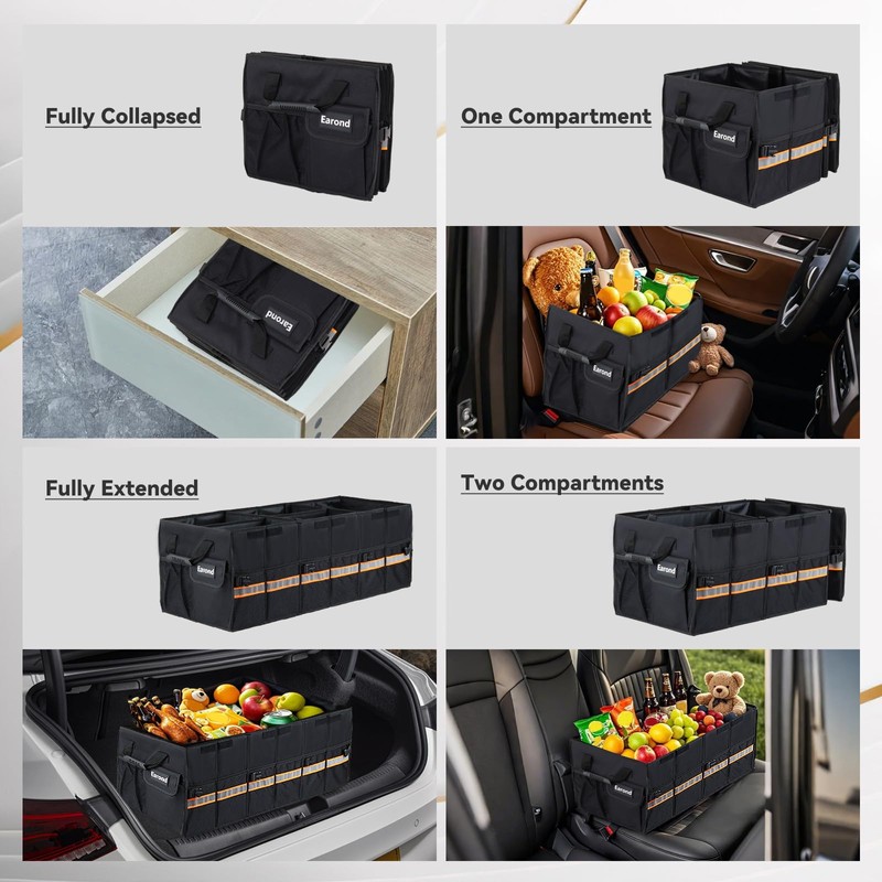 EAROND Car Trunk Organizer with Lid,Collapsible Car Storage Organizer with