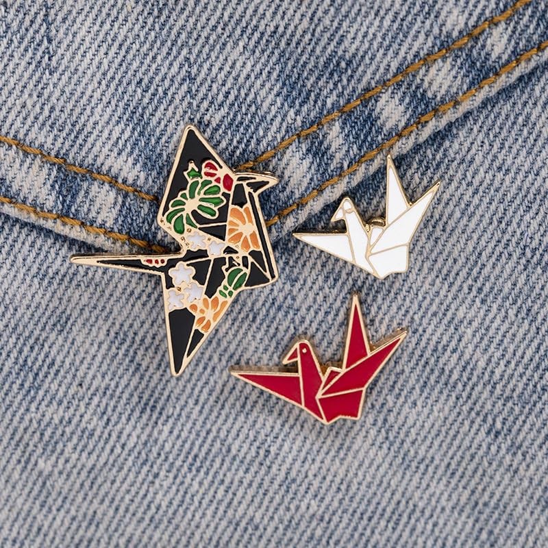 SHIDXIB 6Pcs Exquisite Enamel Alloy Brooch Set Delicate Paper Crane