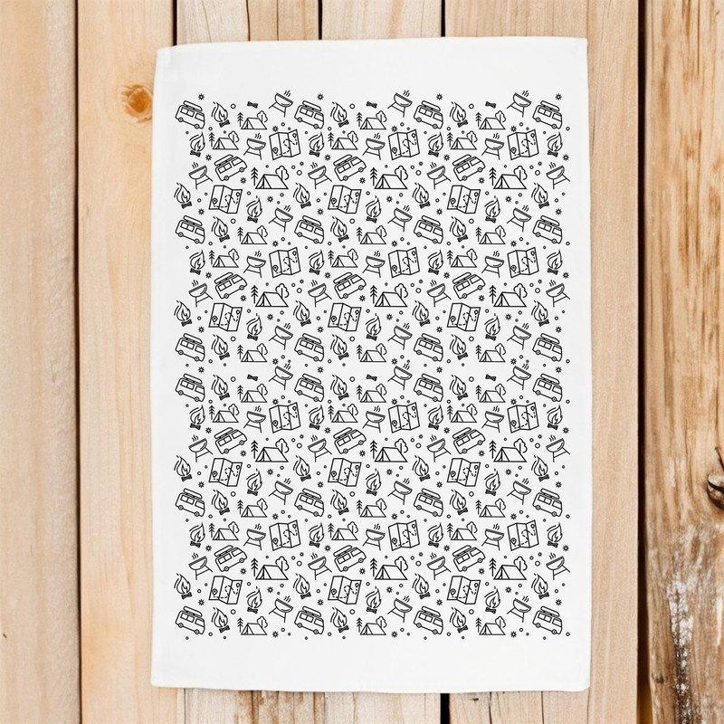 Purely Home Camping Tea Towel - Tent Forest Campervan Outdoor