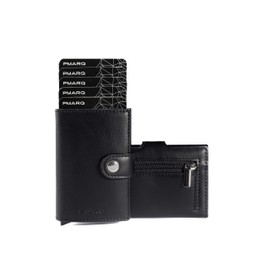 PMARQ Card Holder for Men and Women with Button Closure, Minimalist Wallet, Credit Card Holder (RFID Protection), Banknotes and Coins, black, Minimalist