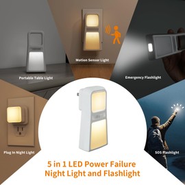 Dawnrise 3 Pack 5-in-1 Power Failure Night Light, Multifunctional Motion Sensor NightLights, Plug in Night Light with Dusk-to-Dawn for Home, Emergency Rechargeable Flashlight for Blackout,Hurricane