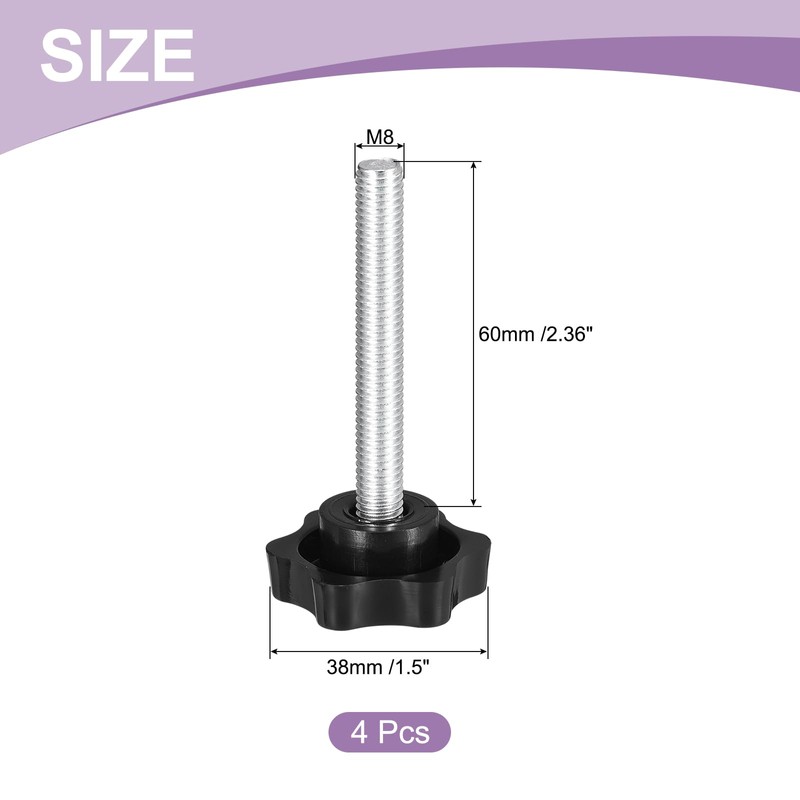 sourcing map 4Pcs M8 x 60mm Star Knobs, Plastic Hex