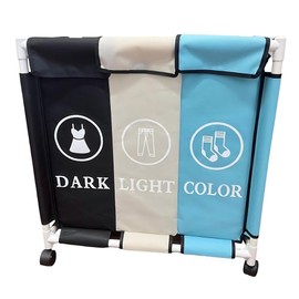 Laundry Hamper Sorter Basket on Rolling Wheels 3 Sections Cart for Easy Sorting - Storage for Bathroom Laundry Washing Area Bedroom Nursery Dorm Washing Area Toys Home (Blue+White+Black)