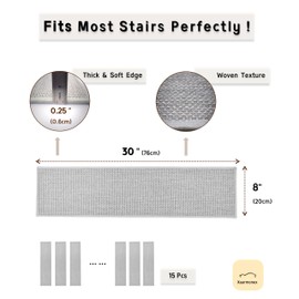 Xaarmonex Natural Linen Stair Treads for Wooden Steps, 15 Pcs 8" x 30",Non Slip Stair Runner, Peel and Stick Carpet Indoor for Kids Elders and Pets (15, Grey, 8" x 30")