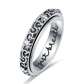 AMBCESSER Just Breathe Anxiety Ring for Women Men - 925 Sterling Silver Spinner Fidget Rings Stress Relieving Rings Jewelry Gift (9#)