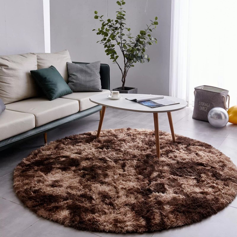 FJZFING Tie-Dyed Coffee Round Rug Ultra-Soft Plush Modern 7x7 Circle