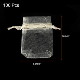 sourcing map 100pcs Organza Bags 5x7cm Drawstring Favor Pouches Sheer Mesh Bag for Gift Jewelry Wedding Party Christmas Candy Cream White