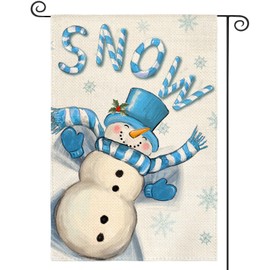 AVOIN colorlife Snow Snowman Garden Flag 12x18 Inch Double Sided, Christmas Winter Holiday Yard Outdoor Flag Blue