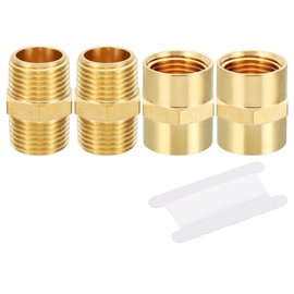 PATIKIL Brass Pipe Fittings Coupler Set, 8Pcs Brass Hex Nipple Coupling Reducer Adapter Tubing Connector Adaptor with PTFE Tape, 1/2"x1/2" NPT Male Thread and 1/2"x1/2" NPT Female Thread