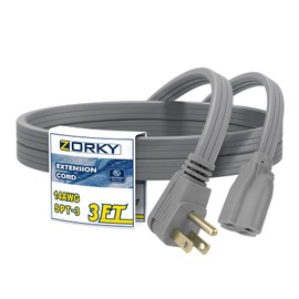 Zorky 3ft Flat Plug Gray Extension Cord，14/3 SPT-3 Heavy Duty Appliance Extension Cord-Extension Cable with 3 Prong Grounded Plug for Safety - for Appliance,Refrigerator, Space Heater