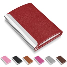 NANXJIUR Business Card Holder Leather Name Card Holder Bag Business Card Holder Metal, red