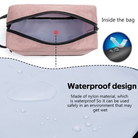 Travel Toiletry Bag for Women and Men, Water-resistant Shaving Bag for Toiletries Accessories, Foldable Storage Bags with Divider and Handle for Cosmetics Toiletries Brushes Tools (Pink)