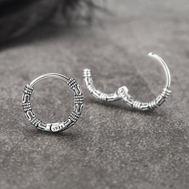 WSZJLN Black Vintage Cool Big RoundIndian Boho 925 Sterling Silver Hoop Earrings For Men Women Trendy Thick Jewelry