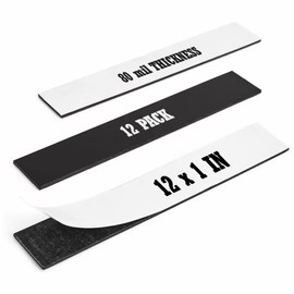 Magnetic Strips with Adhesive Backing 12" x 1", 12 Pack - Peel and Stick Strong Magnet Strip Tape to Make Dots, Mini Squares, Small Magnets, Sticky Sheets for Crafts, DIY, Teacher, Wall