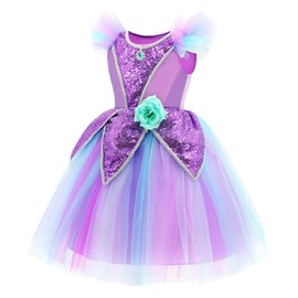 Axaxa Fairy Costume Set for Girls - Toddlers Princess Dress with Butterfly Wings, Headband, Wand - Purple