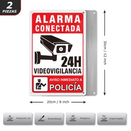 YIKIADA Cartel Videovigilancia - Placa alarma - Aviso a Policía Adhesiva Material de Aluminio - 20 x 30 cm - 2ud