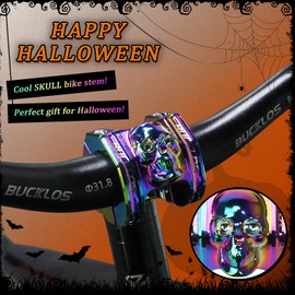 BUCKLOS Skull 31.8mm MTB Stem 35mm Mountain Bike Handlebars Short Stems, 1 1/8 Ultra-Light Hollow CNC Aluminum Alloy Riser Bicycle Stem for AM, XC, BMX, E-Bike, Downhill, Trail, Folding Bike