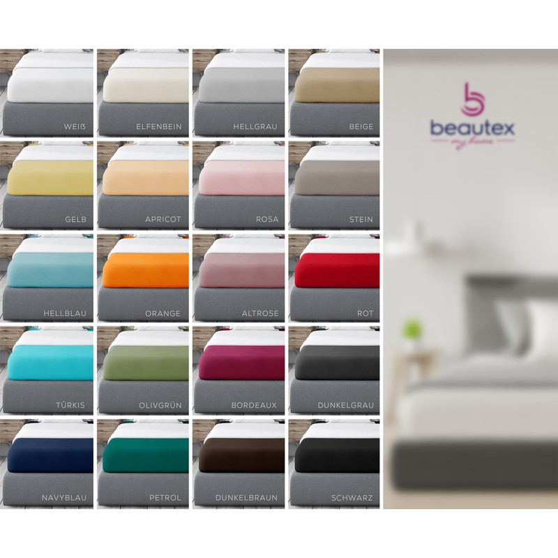 BEAUTEX Cotton Fitted Sheet, Premium Jersey Fabric, 160 g/m², Choice