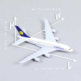 QIYUMOKE 1/400 A380 Metal Plane Model for Lufthansa for Airbus A380 with Stand (6 Inch Long), Suitable for Aviation Enthusiasts as Gift or Display Decoration