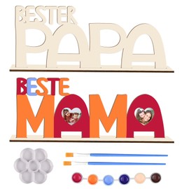 YJSDDNTY Mama Papa Gift Wooden Letters Craft Set Wooden Picture Frame Dad Mum Birthday Gift Wooden Name Painting Photos for Mother Father Birthday Father's Day Mother's Day Gift