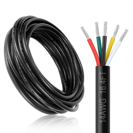 DEKIEVALE 14 Gauge 5 Conductor Electrical Wire, 16.4FT 14AWG Black PVC Stranded Tinned Copper 5 Wire Cable, 14/5 Extension Cable for LED Lamp Lighting, Automotive, Speaker, Access Control, etc.