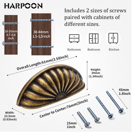 HARPOON 10 Pack Bin Cup Drawer Handle Pull Cabinet Hardware,Kitchen Cabinet Pulls,3 inch 76mm Hole Center Antique Brass
