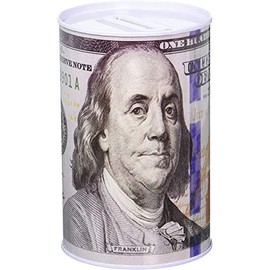 100 Dollar Bill Container Benjamin Franklin Tin Money Bank Note Metal Money Coin Holder, New Large Size 6" Tall x 5.5" Wide