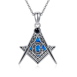 CUPENDA Masonic Necklace Sterling Silver Blue Opal Freemason Pendant Masonic Freemasonry Jewelry for Men Women Father Brother