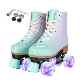 Silvertree Roller Skates for Women and Men PU Leather High-top Adult Roller Derby Skates Wheels Light Up Roller Skates Four-Wheel Shiny Roller Skates for Girls Boys Unisex (Women's 8.5 / Men's 7)