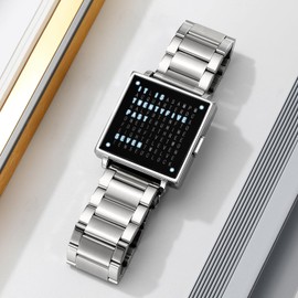Gosasa - Relojes cuadrados de lujo para hombre, diseño creativo, multifuncional, impermeable, acero inoxidable o dorado y plateado, correa de piel tonificada, regalos para hombres, Plata B
