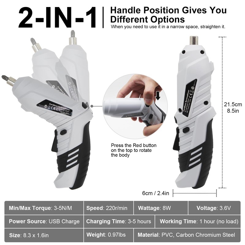 MQFORU Cordless Screwdriver, 47 in 1 Electric Screwdriver, Rechargeable 3.6V