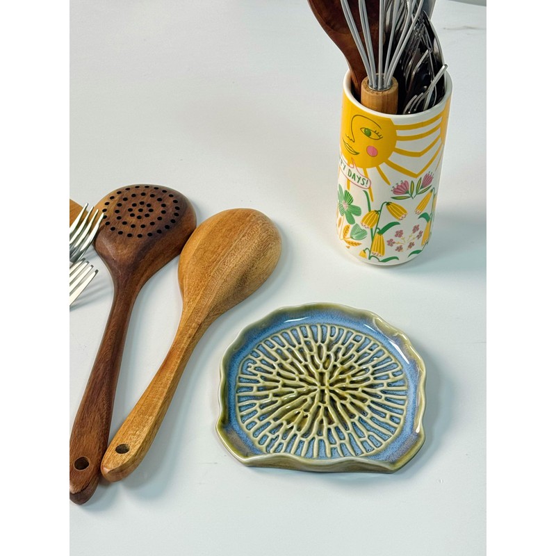 Large Ceramic Double Spoon Rest, Blue Durable Spoon Holder for
