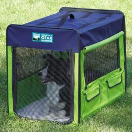 MPP Collapsible Dog Crate Portable Pet Travel Colorful Mesh Panel Window Choose Size - Medium 31”L x 21”W x 26”H (Lime Green/Blue)