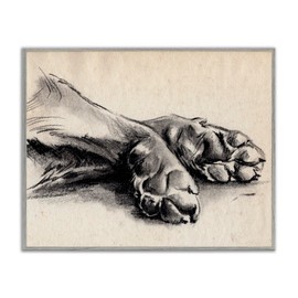 Stupell Industries Dog Paw Charcoal Design Minimal Tan Black Framed Giclee Art Design by Jennifer Paxton Parker