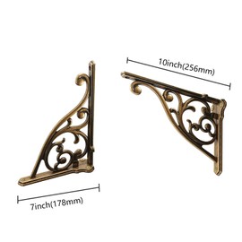 Heavy Duty Solid Stand,10 Inch 2 Pack Antique Brass,Right Angle Wall Panel Support Bracket,Decorative Shelf Bracket,Heavy Duty Vintage,Wall Mount Support DIY - Shelf Hardware Included