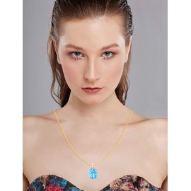 Belinda Jewelz Women's Pendant Necklace, 14k Yellow Gold Hanging Jewelry with 7mm Precious/Semi-Precious Oval Sky Blue Topaz March Birthstone Gemstone & 18" Loose Rope Chain with Lobster Claw