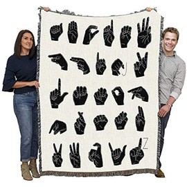 Sign Language Alphabet - Emma Scarvey - Cotton Woven Blanket Throw - Made in The USA (72x54)