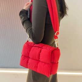 NAARIIAN Puffer shoulder bag Nylon padded woven handbag designer crossbody dupes women down purse(red)